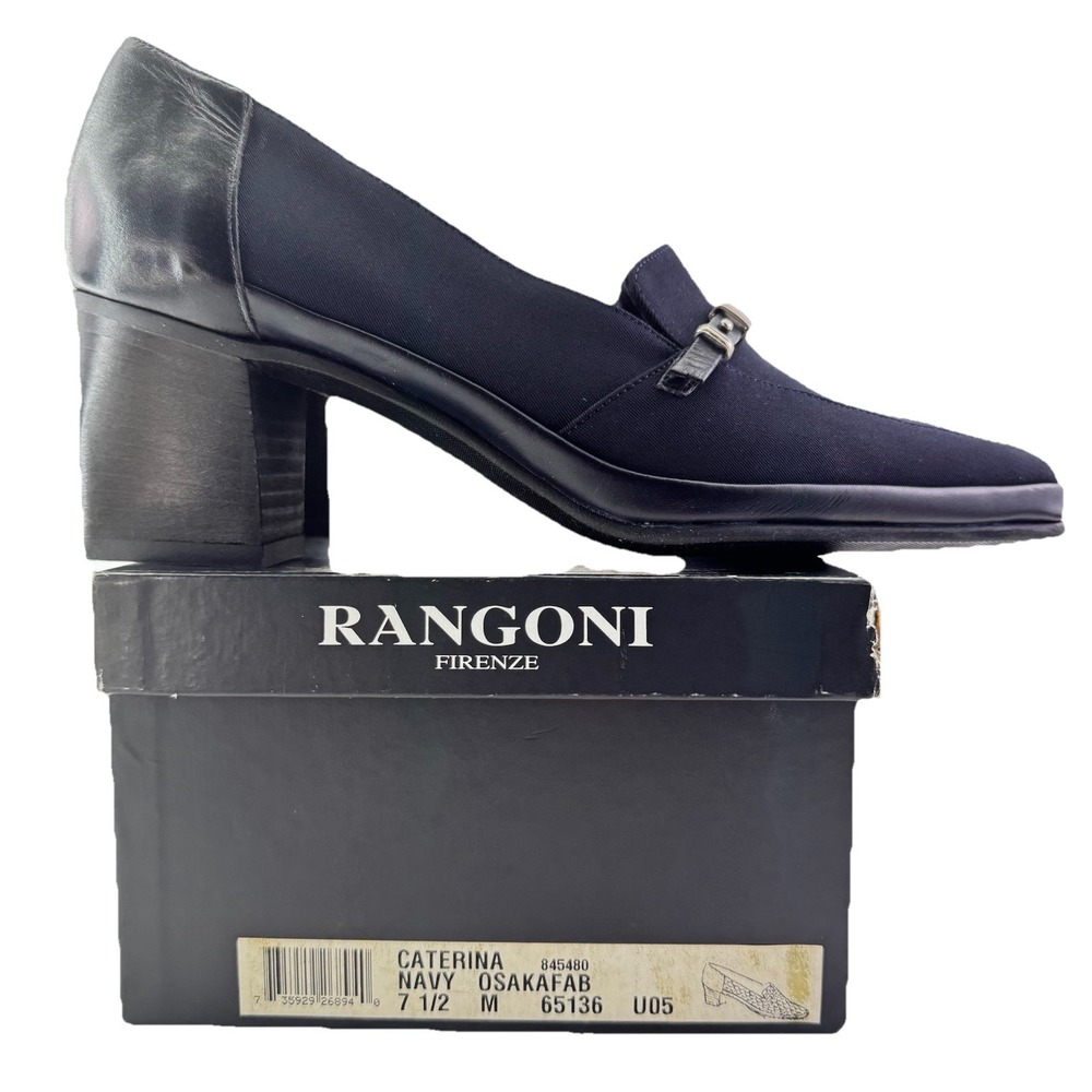 Rangoni Firenze Women's Italian Shoes Navy Blue Block Heels Slip On Size 7.5 M